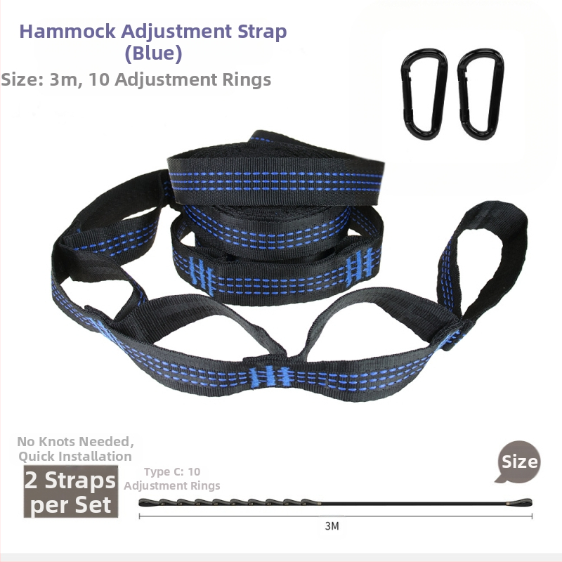Hamakų diržai - reguliuojami, greitas montavimas, aukštos tvirtumo poliesteris, įtrauktos 2 sagtelės, nešiojami