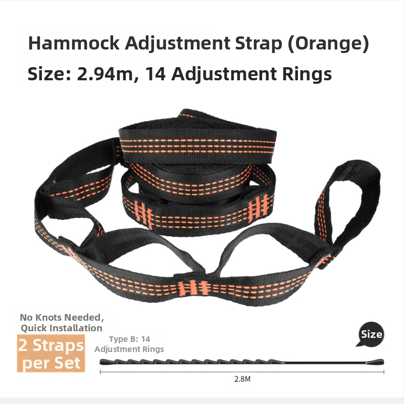 Hamakų diržai - reguliuojami, greitas montavimas, aukštos tvirtumo poliesteris, įtrauktos 2 sagtelės, nešiojami
