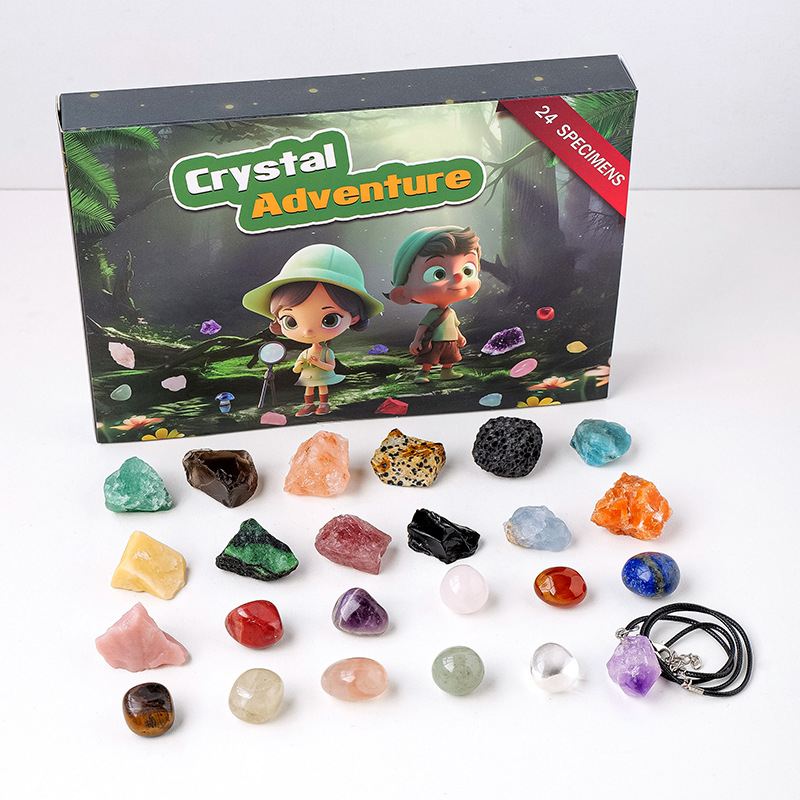 24 rekeszes nyers kristálykő készlet ajándék dobozban — modern minimalista stílus