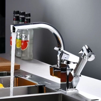 Virtuvės maišytuvas su ištraukiamu antgaliu karštam ir šaltam vandeniui, iš nerūdijančio plieno, keramikinis vožtuvas, montuojamas ant paviršiaus, 35 mm sėdėjimo skersmuo