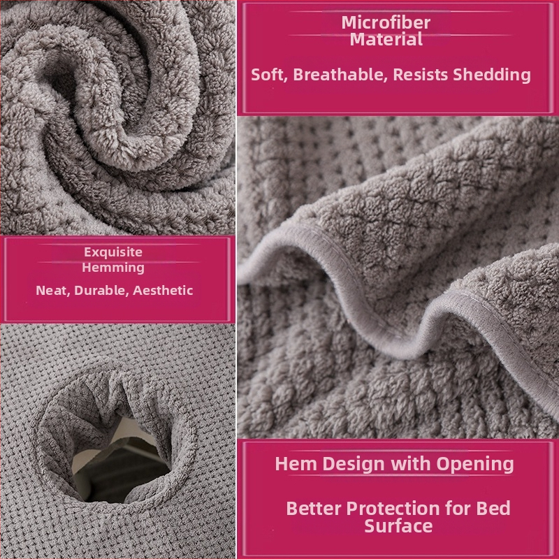 Grožio salono rankšluosčių komplektas su skylute masažo stalui ir veido pagalvėlei, Coral fleece 150D, aukštas/žemas pluoštas, logotipo pritaikymas