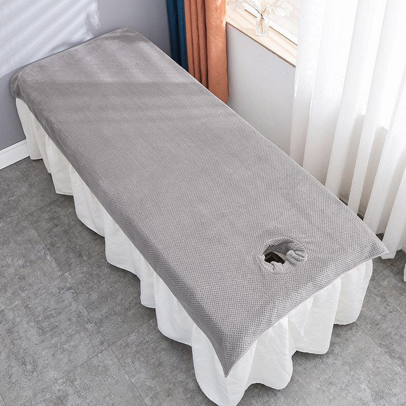 Grožio salono rankšluosčių komplektas su skylute masažo stalui ir veido pagalvėlei, Coral fleece 150D, aukštas/žemas pluoštas, logotipo pritaikymas