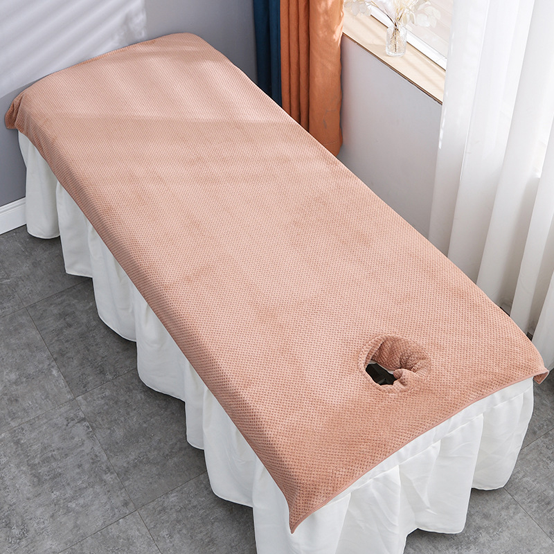 Grožio salono rankšluosčių komplektas su skylute masažo stalui ir veido pagalvėlei, Coral fleece 150D, aukštas/žemas pluoštas, logotipo pritaikymas