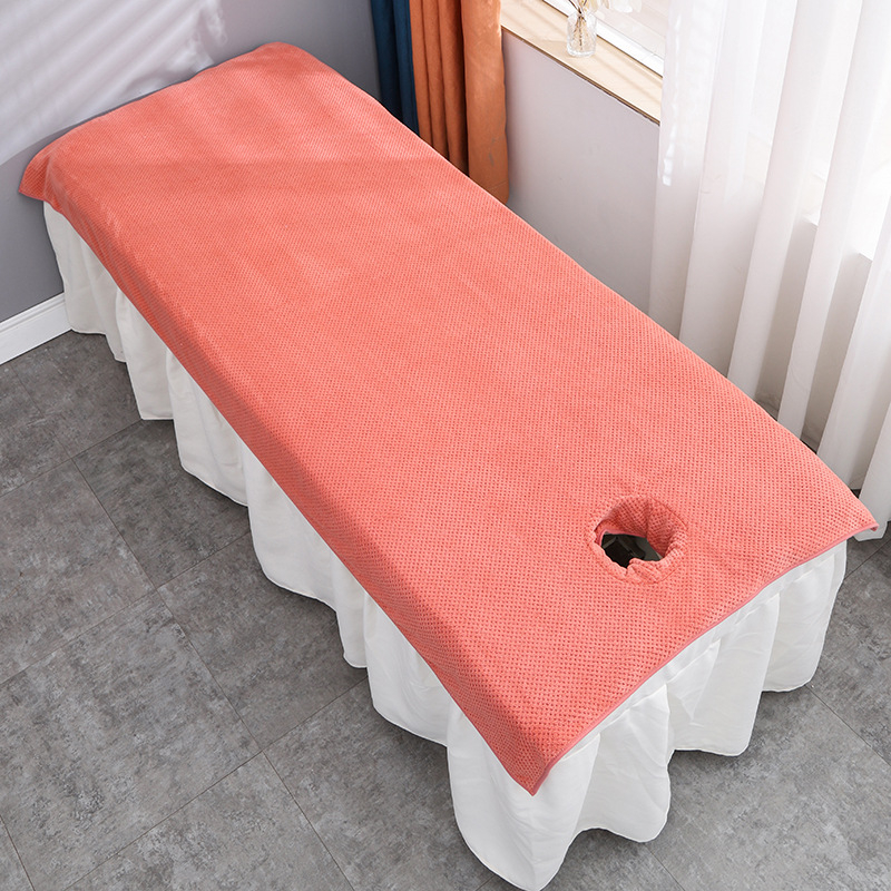 Grožio salono rankšluosčių komplektas su skylute masažo stalui ir veido pagalvėlei, Coral fleece 150D, aukštas/žemas pluoštas, logotipo pritaikymas