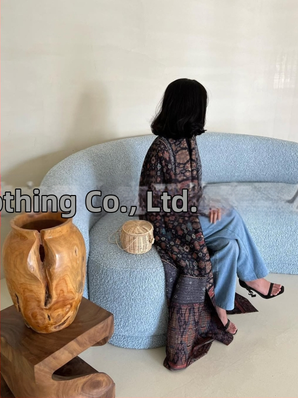 Плисирана абая за жени с принт, свободно пасване, удължена дължина, полиестер, дълги ръкави