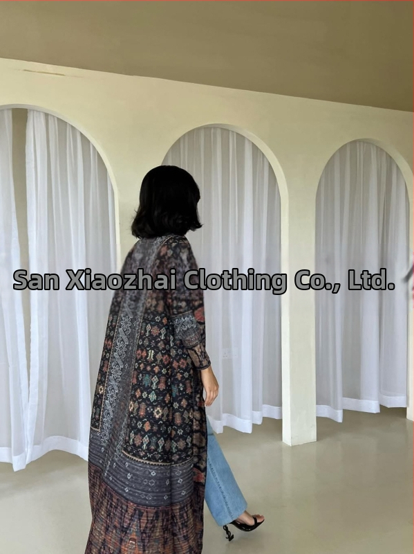 Плисирана абая за жени с принт, свободно пасване, удължена дължина, полиестер, дълги ръкави