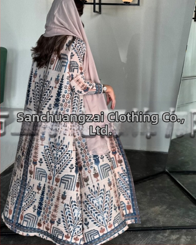 Plisuota moterų abaja su spausdintu raštu, laisvas kirpimas, ilgas rankovės, ilgas ilgis, poliesteris