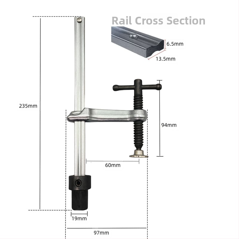 F-образна зажимна клипса за заваръчни и дървообработващи маси — 3D гъвкава платформа, бързо фиксиране, материал: хром ванадий стомана, тегло 0.5 кг