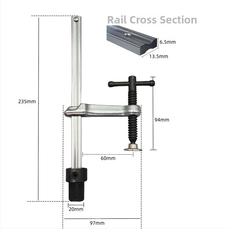 F-образна зажимна клипса за заваръчни и дървообработващи маси — 3D гъвкава платформа, бързо фиксиране, материал: хром ванадий стомана, тегло 0.5 кг