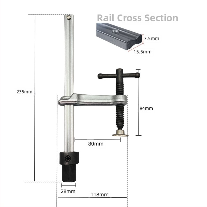 F-образна зажимна клипса за заваръчни и дървообработващи маси — 3D гъвкава платформа, бързо фиксиране, материал: хром ванадий стомана, тегло 0.5 кг