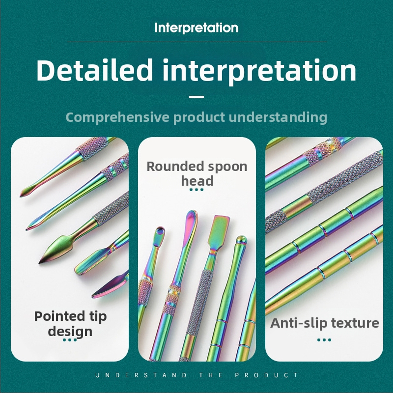 Комплект от неръждаема стомана за почистване на тръби за пушене и инструменти за дърворезба, размери 17.7 × 6 × 1.8 cm, тегло около 143 g; печат на лого и възможност за частна марка