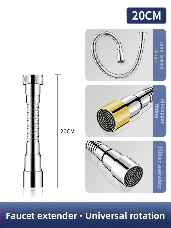 Čiaupo išplėtimo adaptorius su purslų apsauga – 360° sukimas, nerūdijantis plienas, keraminių diskų vožtuvas (Modelis Aerator; tinkamas virtuvės čiaupui)