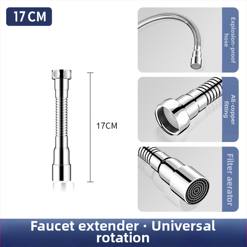 Čiaupo išplėtimo adaptorius su purslų apsauga – 360° sukimas, nerūdijantis plienas, keraminių diskų vožtuvas (Modelis Aerator; tinkamas virtuvės čiaupui)
