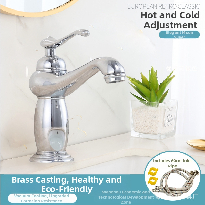 Europos stiliaus praustuvo maišytuvas, varinis korpusas, keraminis vožtuvo korpusas, 8 mm įvadas/išvadas, keliamasis veikimas