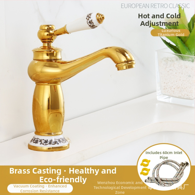 Europos stiliaus praustuvo maišytuvas, varinis korpusas, keraminis vožtuvo korpusas, 8 mm įvadas/išvadas, keliamasis veikimas