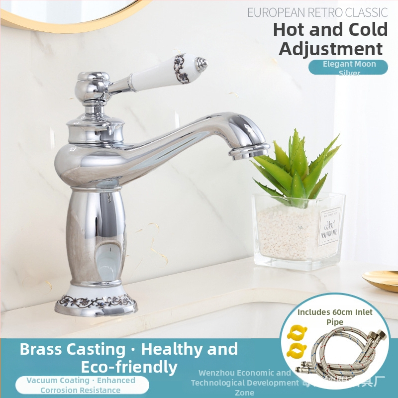 Europos stiliaus praustuvo maišytuvas, varinis korpusas, keraminis vožtuvo korpusas, 8 mm įvadas/išvadas, keliamasis veikimas