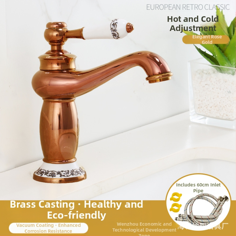 Europos stiliaus praustuvo maišytuvas, varinis korpusas, keraminis vožtuvo korpusas, 8 mm įvadas/išvadas, keliamasis veikimas