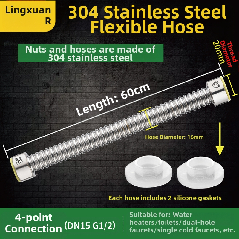 Nerūdijančio plieno gofruotas vandens įvado vamzdelis WC ir boileriui, sriegis G1/2, 1,6 MPa, -20–200°C