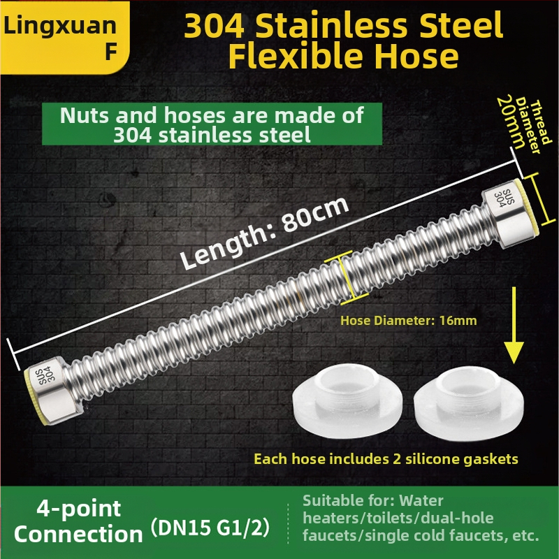 Nerūdijančio plieno gofruotas vandens įvado vamzdelis WC ir boileriui, sriegis G1/2, 1,6 MPa, -20–200°C
