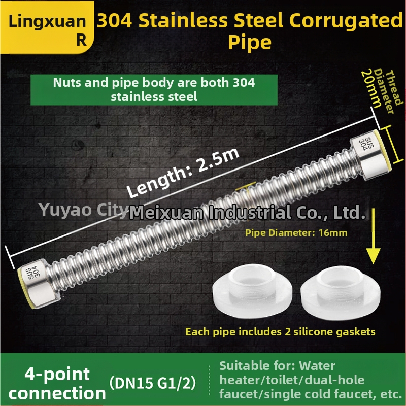 Nerūdijančio plieno gofruotas vandens įvado vamzdelis WC ir boileriui, sriegis G1/2, 1,6 MPa, -20–200°C