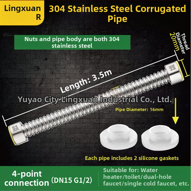 Nerūdijančio plieno gofruotas vandens įvado vamzdelis WC ir boileriui, sriegis G1/2, 1,6 MPa, -20–200°C