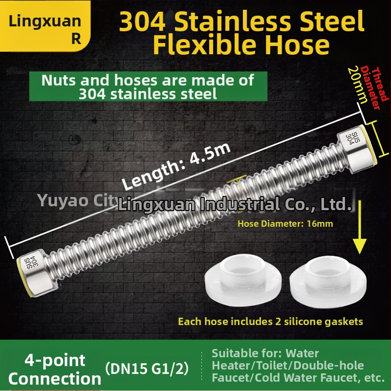 Nerūdijančio plieno gofruotas vandens įvado vamzdelis WC ir boileriui, sriegis G1/2, 1,6 MPa, -20–200°C