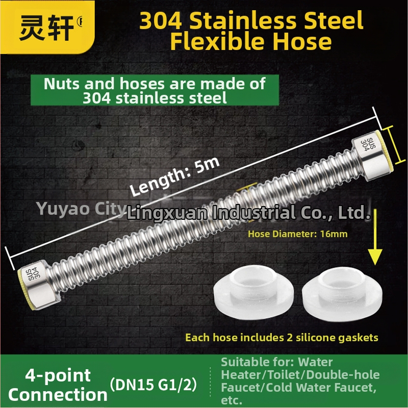 Nerūdijančio plieno gofruotas vandens įvado vamzdelis WC ir boileriui, sriegis G1/2, 1,6 MPa, -20–200°C