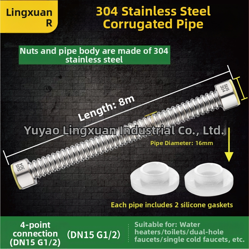 Nerūdijančio plieno gofruotas vandens įvado vamzdelis WC ir boileriui, sriegis G1/2, 1,6 MPa, -20–200°C