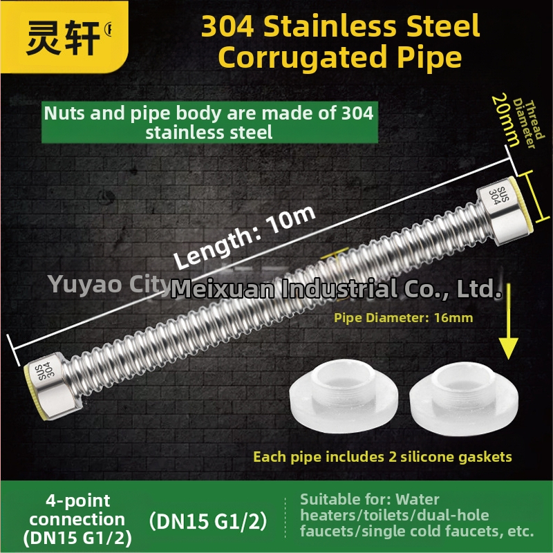 Nerūdijančio plieno gofruotas vandens įvado vamzdelis WC ir boileriui, sriegis G1/2, 1,6 MPa, -20–200°C