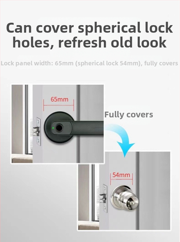 Vidaus piršto atspaudo elektroninis spynos medinėms durims, su slaptažodžiu, sferinė rankenėlė, modelis 130/190, DC maitinimas