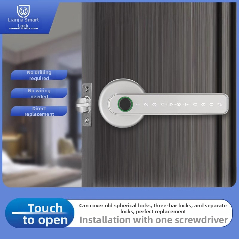 Vidaus piršto atspaudo elektroninis spynos medinėms durims, su slaptažodžiu, sferinė rankenėlė, modelis 130/190, DC maitinimas