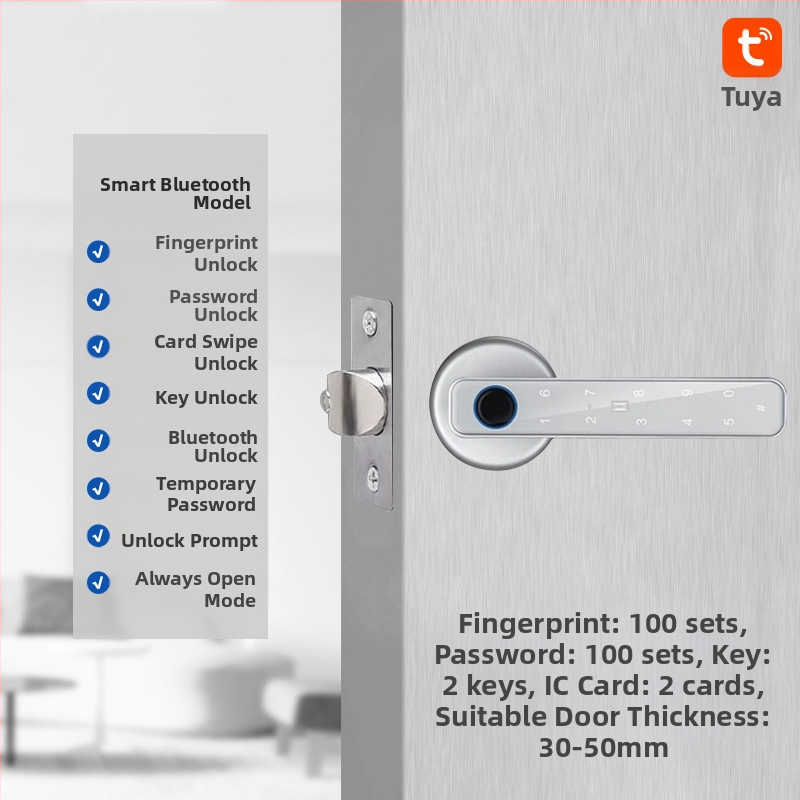 Vidaus piršto atspaudo elektroninis spynos medinėms durims, su slaptažodžiu, sferinė rankenėlė, modelis 130/190, DC maitinimas