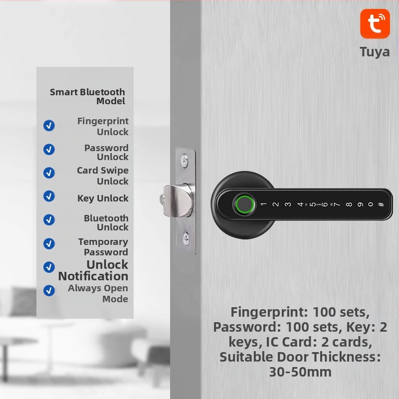Vidaus piršto atspaudo elektroninis spynos medinėms durims, su slaptažodžiu, sferinė rankenėlė, modelis 130/190, DC maitinimas