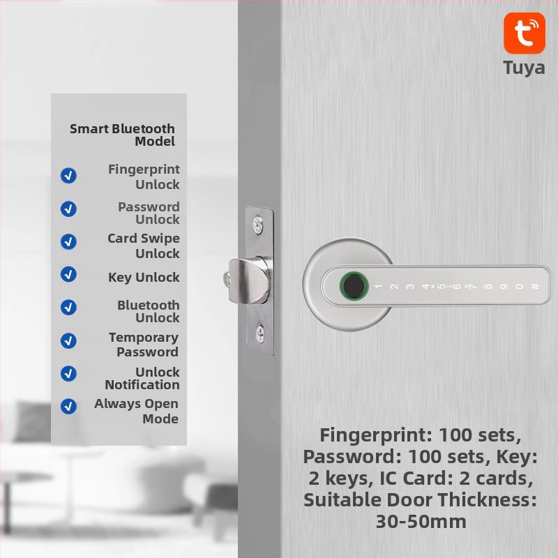 Vidaus piršto atspaudo elektroninis spynos medinėms durims, su slaptažodžiu, sferinė rankenėlė, modelis 130/190, DC maitinimas