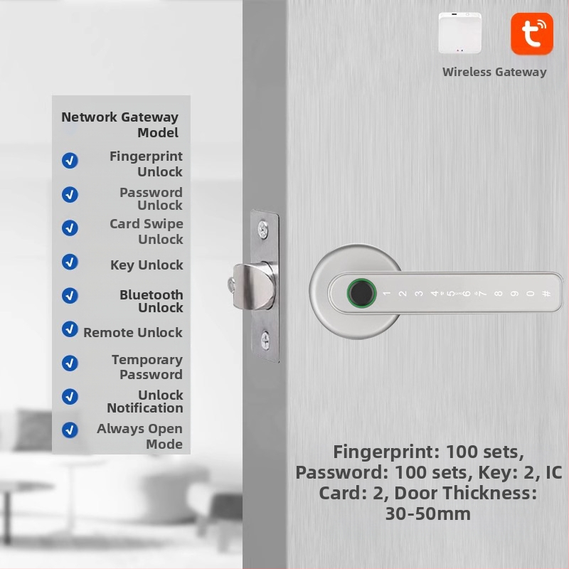 Vidaus piršto atspaudo elektroninis spynos medinėms durims, su slaptažodžiu, sferinė rankenėlė, modelis 130/190, DC maitinimas