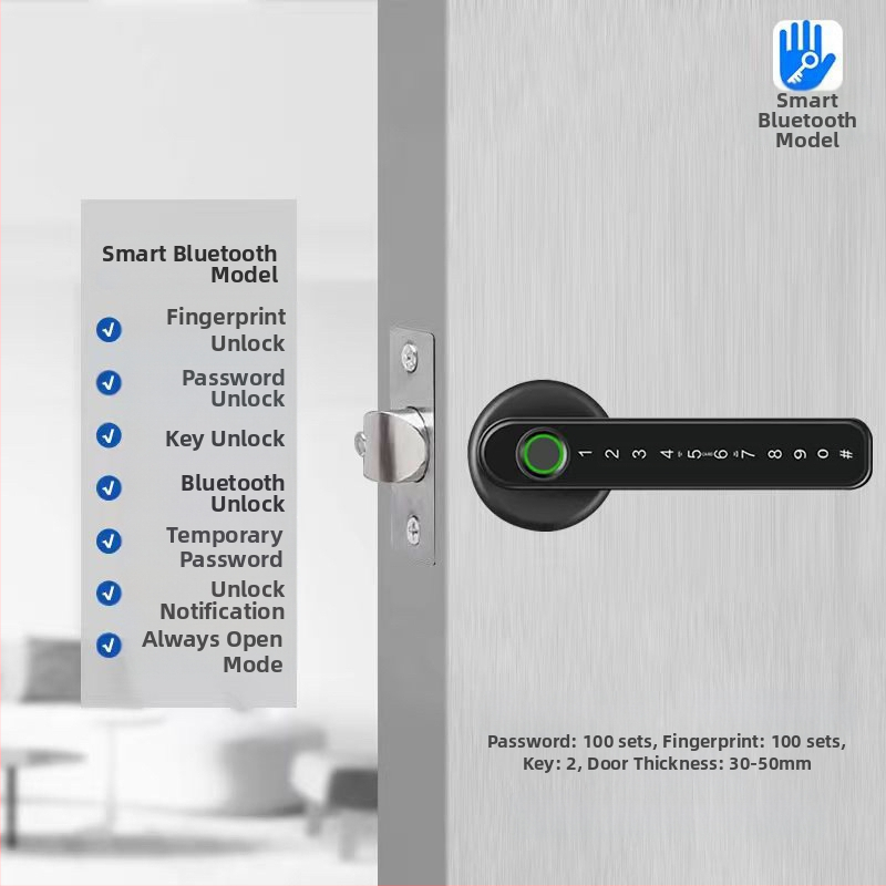 Vidaus piršto atspaudo elektroninis spynos medinėms durims, su slaptažodžiu, sferinė rankenėlė, modelis 130/190, DC maitinimas