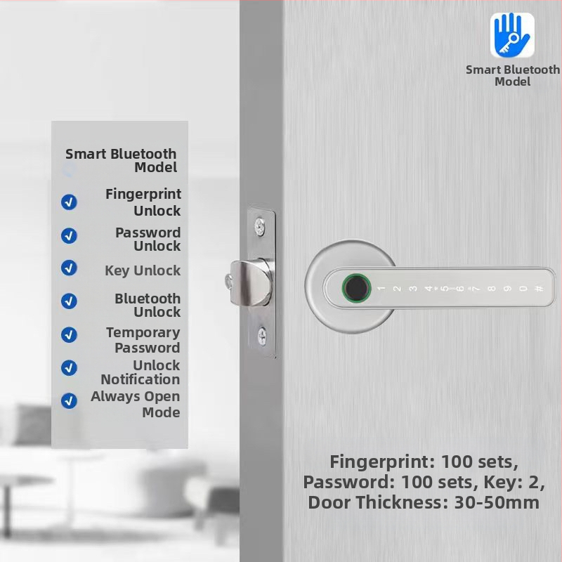 Vidaus piršto atspaudo elektroninis spynos medinėms durims, su slaptažodžiu, sferinė rankenėlė, modelis 130/190, DC maitinimas