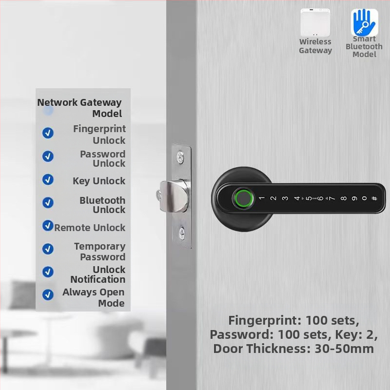 Vidaus piršto atspaudo elektroninis spynos medinėms durims, su slaptažodžiu, sferinė rankenėlė, modelis 130/190, DC maitinimas