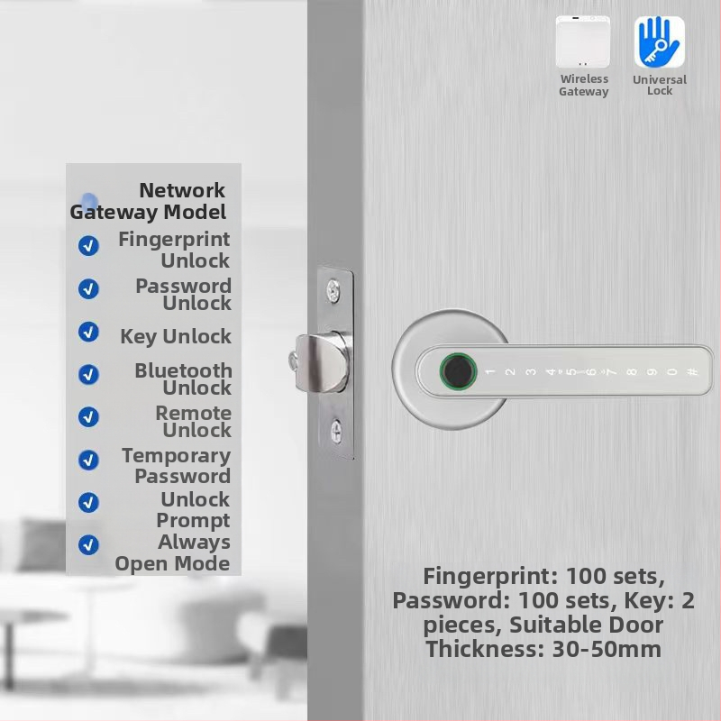 Vidaus piršto atspaudo elektroninis spynos medinėms durims, su slaptažodžiu, sferinė rankenėlė, modelis 130/190, DC maitinimas