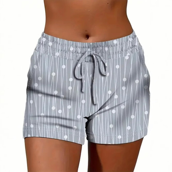 Ženske ljetne kratke hlače s otiskom, opušteni stil — poliester 70–80%, materijal imitacija pamuka, elastičan pojas, duljina pet