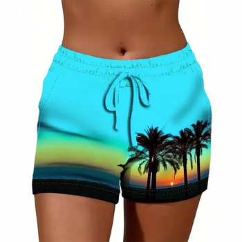 Ženske ljetne kratke hlače s otiskom, opušteni stil — poliester 70–80%, materijal imitacija pamuka, elastičan pojas, duljina pet