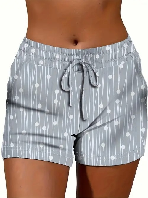 Ženske ljetne kratke hlače s otiskom, opušteni stil — poliester 70–80%, materijal imitacija pamuka, elastičan pojas, duljina pet