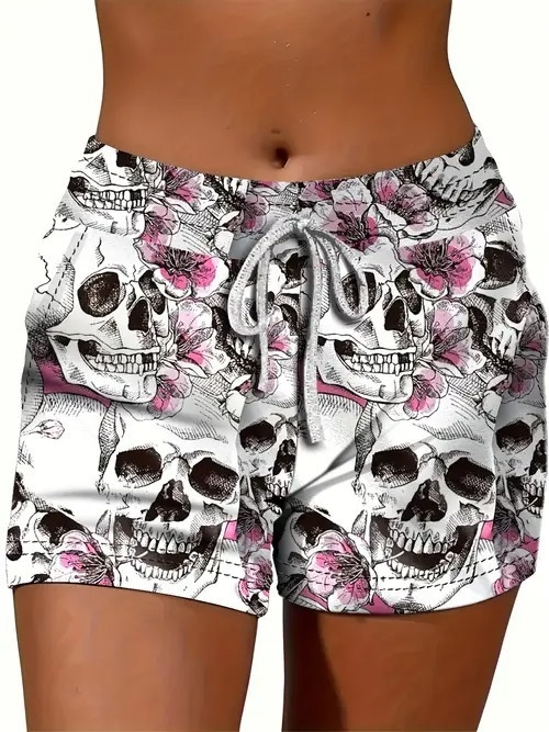 Ženske ljetne kratke hlače s otiskom, opušteni stil — poliester 70–80%, materijal imitacija pamuka, elastičan pojas, duljina pet