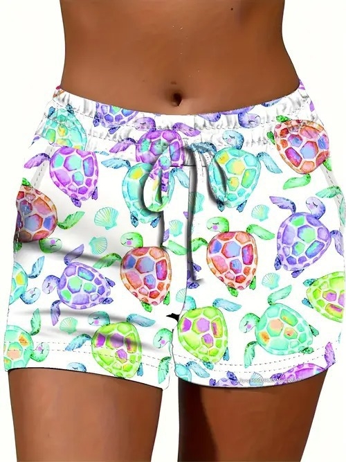 Ženske ljetne kratke hlače s otiskom, opušteni stil — poliester 70–80%, materijal imitacija pamuka, elastičan pojas, duljina pet