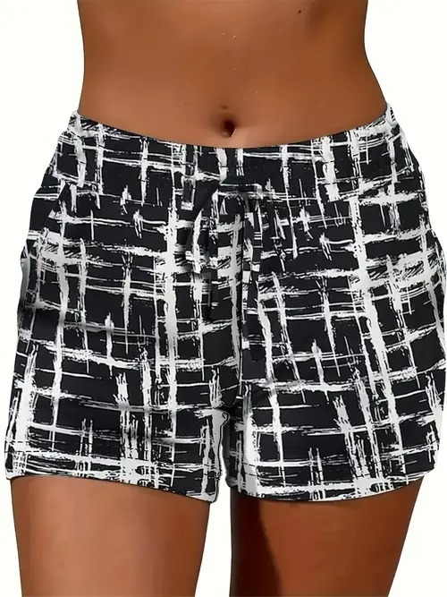 Ženske ljetne kratke hlače s otiskom, opušteni stil — poliester 70–80%, materijal imitacija pamuka, elastičan pojas, duljina pet