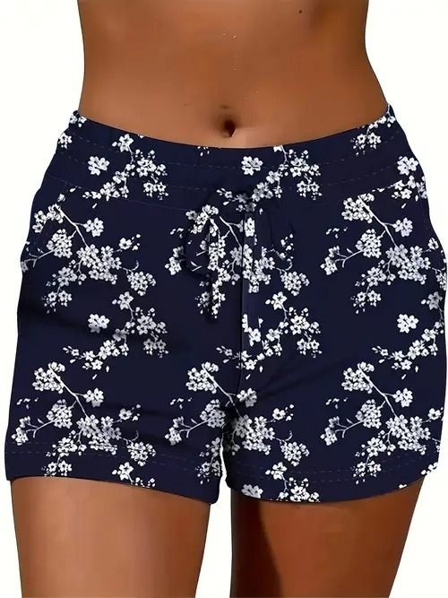 Ženske ljetne kratke hlače s otiskom, opušteni stil — poliester 70–80%, materijal imitacija pamuka, elastičan pojas, duljina pet
