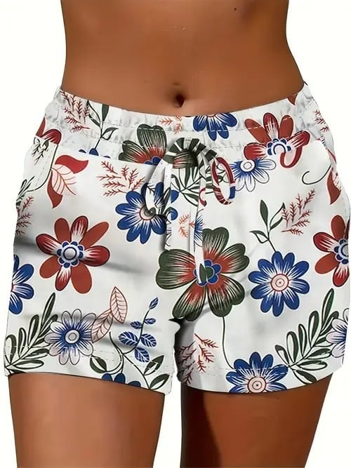 Ženske ljetne kratke hlače s otiskom, opušteni stil — poliester 70–80%, materijal imitacija pamuka, elastičan pojas, duljina pet