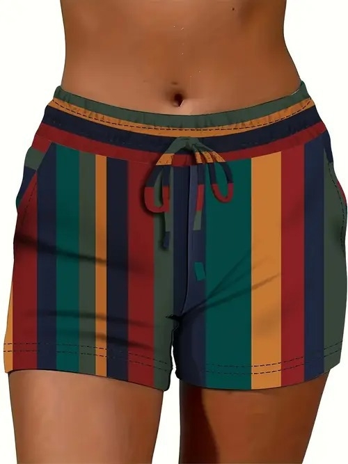 Ženske ljetne kratke hlače s otiskom, opušteni stil — poliester 70–80%, materijal imitacija pamuka, elastičan pojas, duljina pet