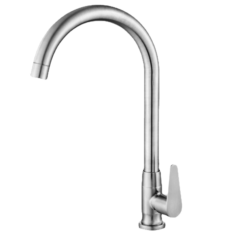 Konyhai mosogatócsap 8072, rozsdamentes acél, menetes csatlakozás, kerámiás patron, egyetlen hideg áramlás, forgatható fej