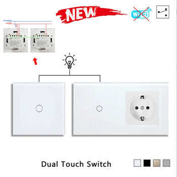 Europos standarto 86/157 dvigubo valdymo jungiklis ir lizdas, apvali grūdinto stiklo panelis, 16A, 100–240V